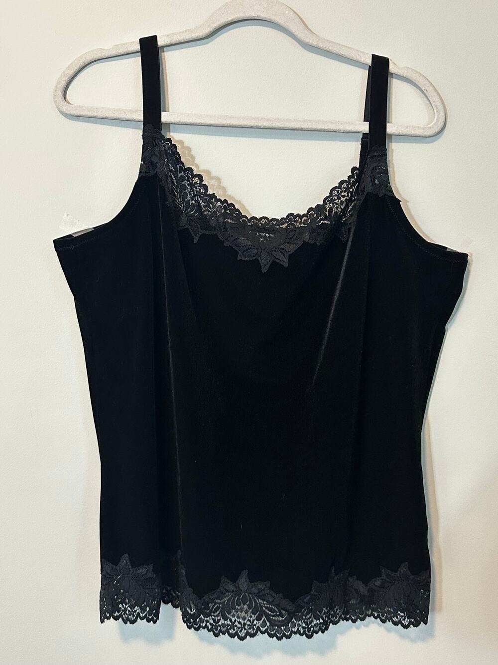 Coldwater Creek Black Velvet Lace Cami L Whimsigoth Witchy Romantic Goth Y2K